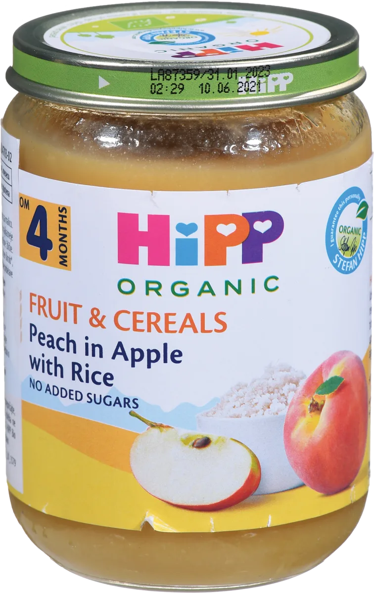 ORGANIC Voće i žitarice- kašica za bebe od jabuke i breskve sa pirinčem, 4+ meseci, 190 g