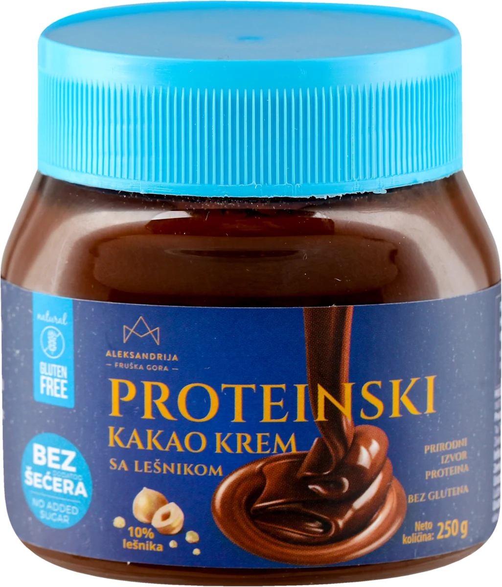 PROTEINSKI KAKAO KREM SA LEŠNIKOM, bez glutena, sa zaslađivačem, 250 g