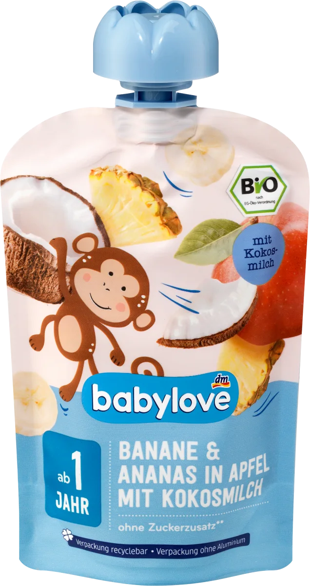 Voćni užitak - banana i ananas u jabuci sa kokosovim mlekom, od 1. godine, 100 g