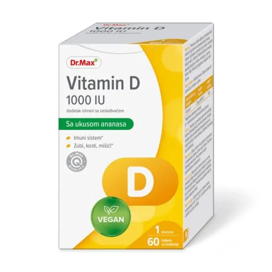 Dr. Max vitamin D 1000IU 60 tableta za žvakanje sa ukusom ananasa