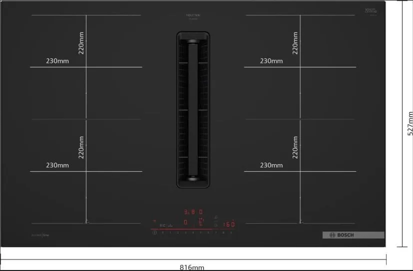 Bosch INDUKCIONA STAKLOKERAMIČKA PLOČA SA INTEGRISANIM ASPIRATOROM PXL89BH26E Serija 6 | 80 cm, Matt Black