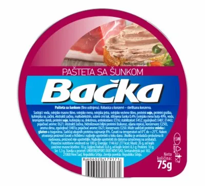 PAŠTETA SA ŠUNKOM BAČKA 75G
