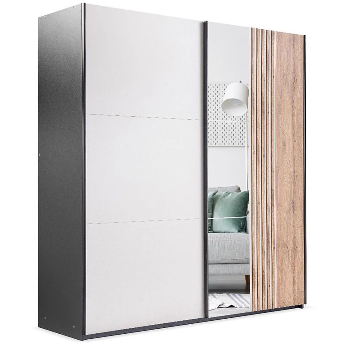 Evora ormar 203x65x215 cm kašmir/crna/hrast