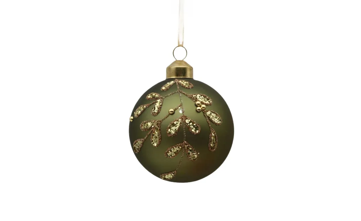 Staklena kugla 8cm green/gold