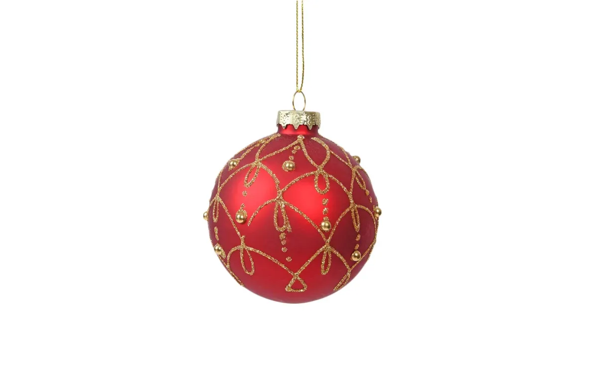 Staklena kugla 8cm red/gold