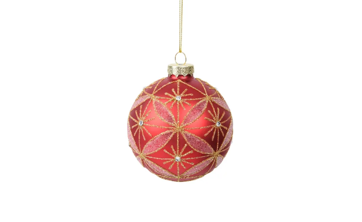 Staklena kugla 8cm red/gold/ornament