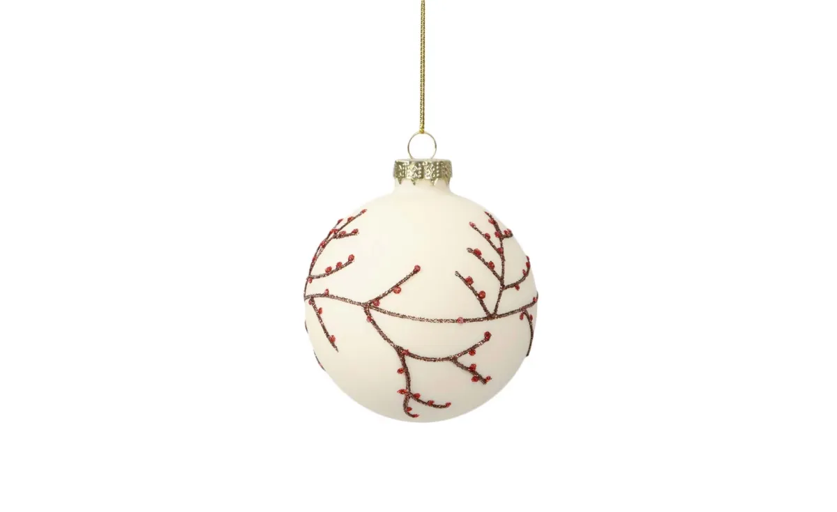 Staklena kugla holly 8cm white/red
