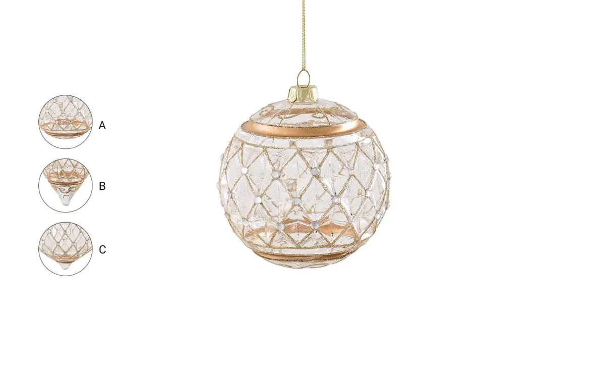 Staklena kugla Ornament transparent/gold 10cm sort 3