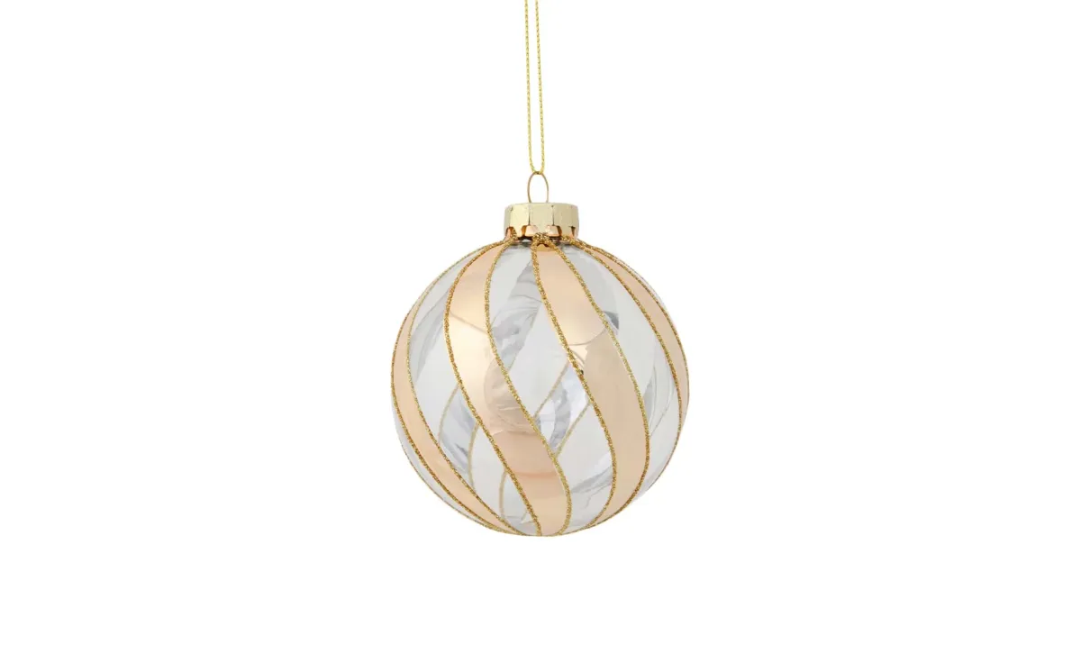 Staklena kugla stripes 8cm gold/transparent