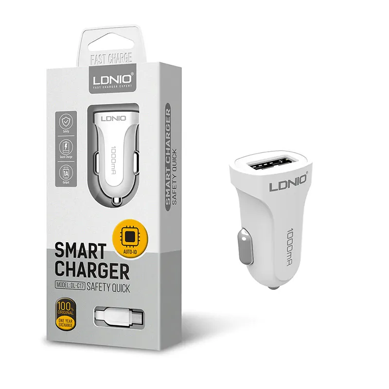 Auto punjač LDNIO DL-C17 1A + iPhone Lightning kabel beli