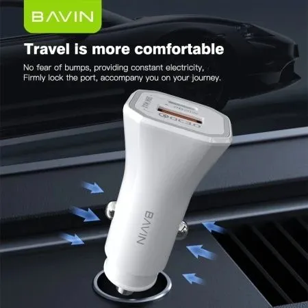 BAVIN Auto punjač 20W PD QC3/0 USB i type-C/ bela
