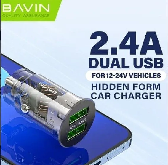 BAVIN Auto punjač 2*Usb A + kabl Lightning PC887-I/ crna