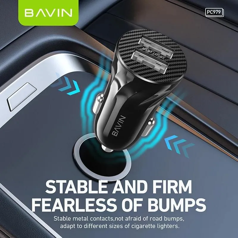 BAVIN Auto punjač 2xUSB + kabl Micro/ crna