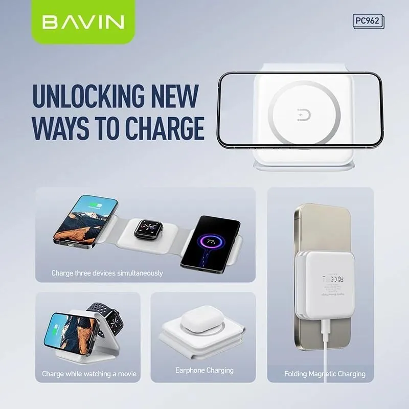 BAVIN Bežični punjač 3u1 Magnetic/ bela