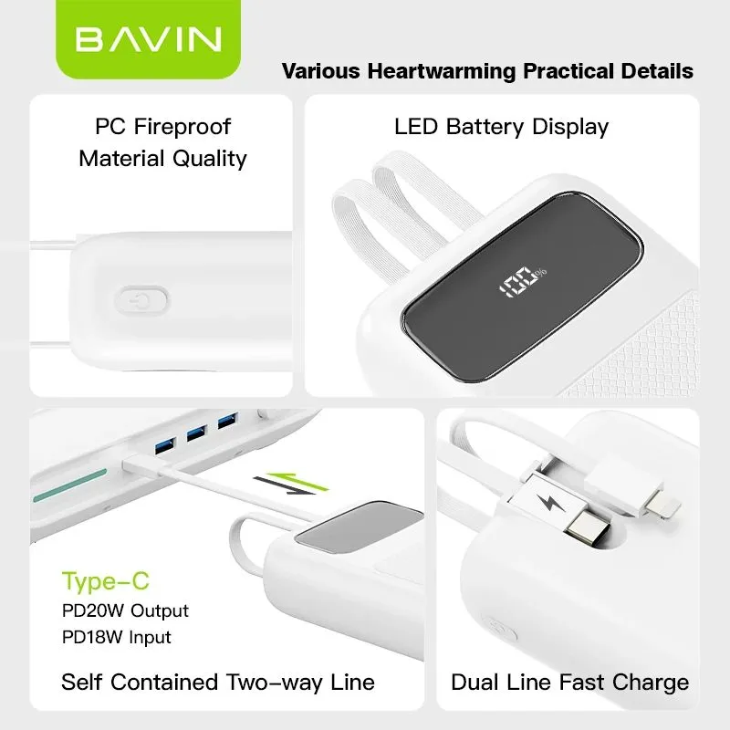 BAVIN Power bank 20000mAh 22.5W/ bela