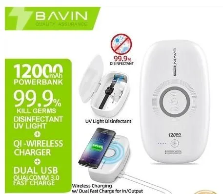 BAVIN Sterilizator/ Power Bank 12000mAh/Wireless Punjač 10w/ bela