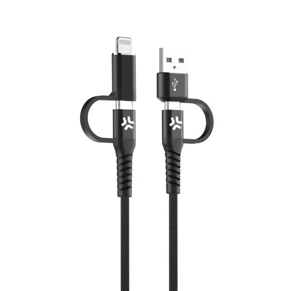 CELLY Kabl za telefon 4u1 USB-C na USB-C sa USB-A i Lightning nastavcima/ crna