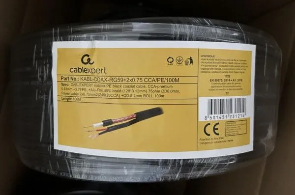 GEMBIRD Koaksialni kabl sa napojnim kablom KABL-COAX-RG59+2X0.75 CCA/PE/ 100m