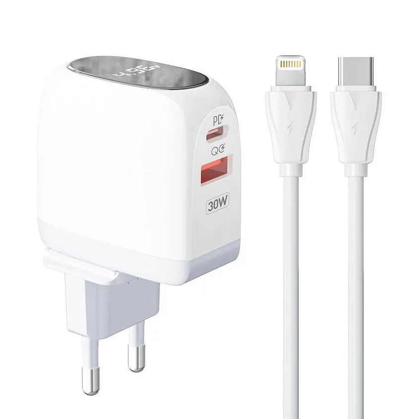 Kucni punjac LDNIO A2522C QC3.0/ PD/ PPS/ LED Display/ 30W sa Type C na iPhone lightning kablom beli
