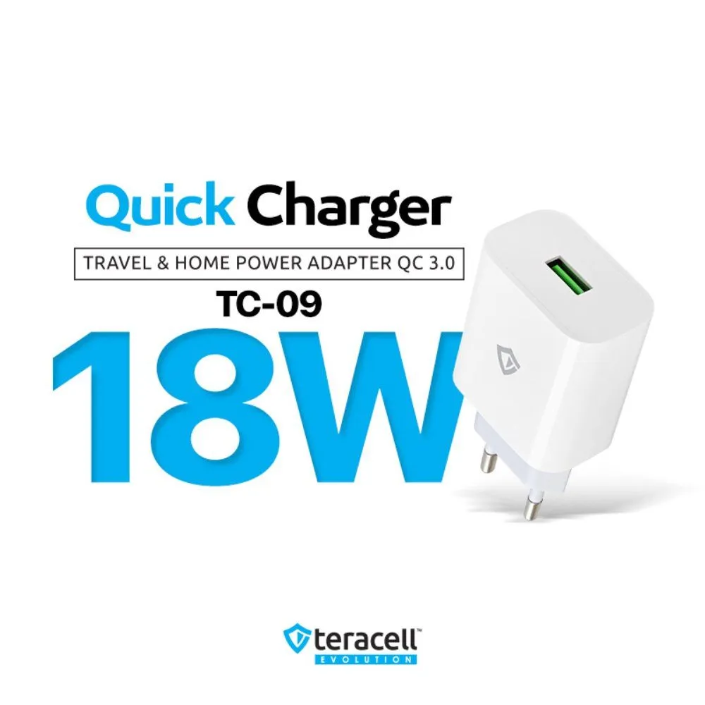 Kucni punjac Teracell Evolution TC-09 QC3.0 18W sa iPhone lightning kablom beli CE