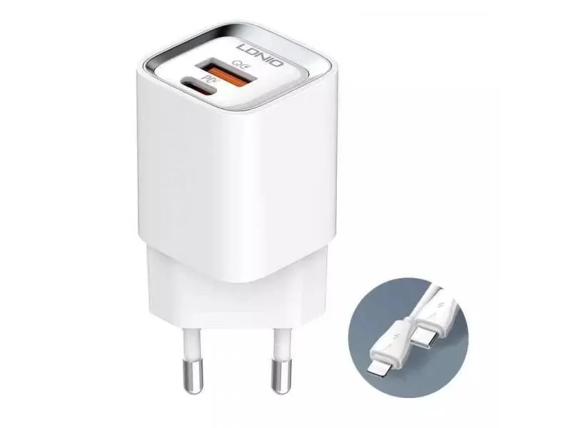 Kucni punjac LDNIO A2317C/ 3.6A/ QC3.0 18W/ PD 30W sa Type C na Type C kablom beli