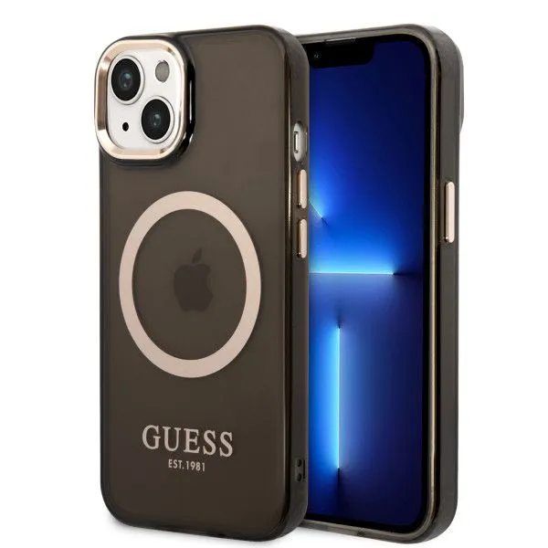 LICENSED GUESS GUESS Futrola za iPhone 14 Plus GOLD OUTLINE TRANSLUCENT BLACK MagSafe