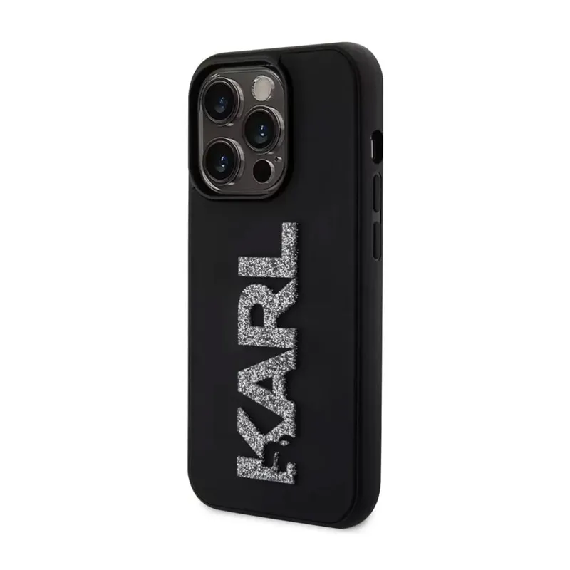 Maska za iPhone 15 Pro Max Karl Lagerfeld 3D Rubber Glitter Logo crna