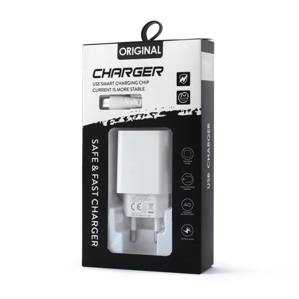 NEDEFINISAN Kućni punjač 2.1A sa USB na Type C kablom CE/ bela