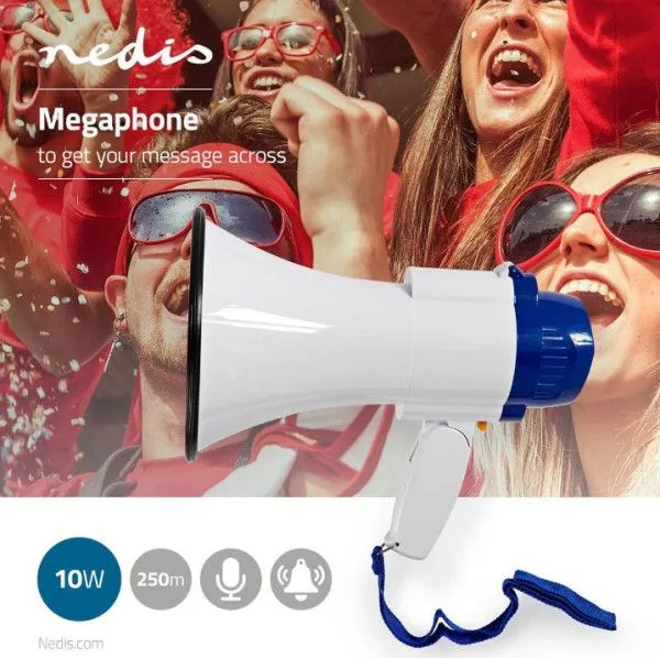 NEDIS Megafon MEPH150WT/ 115dB/ max.250m ugrađena sirena i funkcija snimanja/ plava/bela