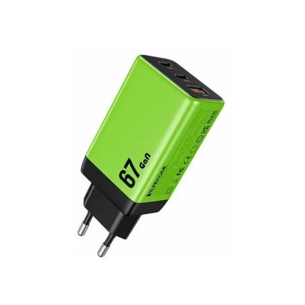 WEKOME Punjač WP-U157 Super brzi/ 3-porta USB (3.0 i 2 x 3.1 Tip C) 67W/ zelena