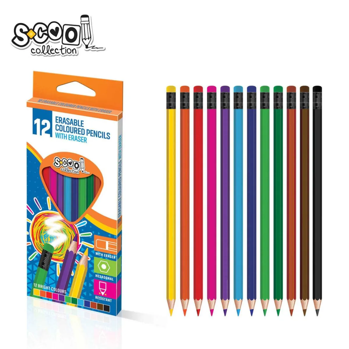 S-COOL Drvene bojice sa gumicom SC1481/ set 1/12