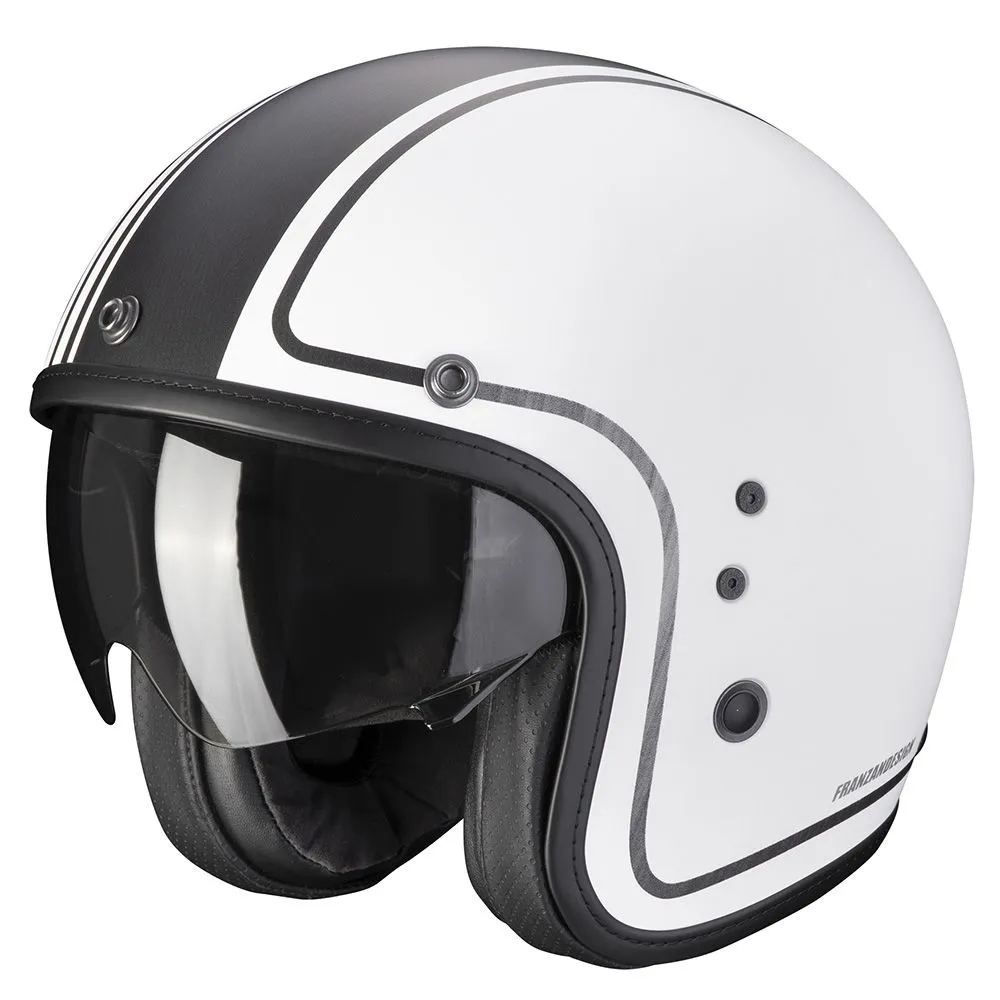SCORPION Belfast evo retrol matt white silver kaciga