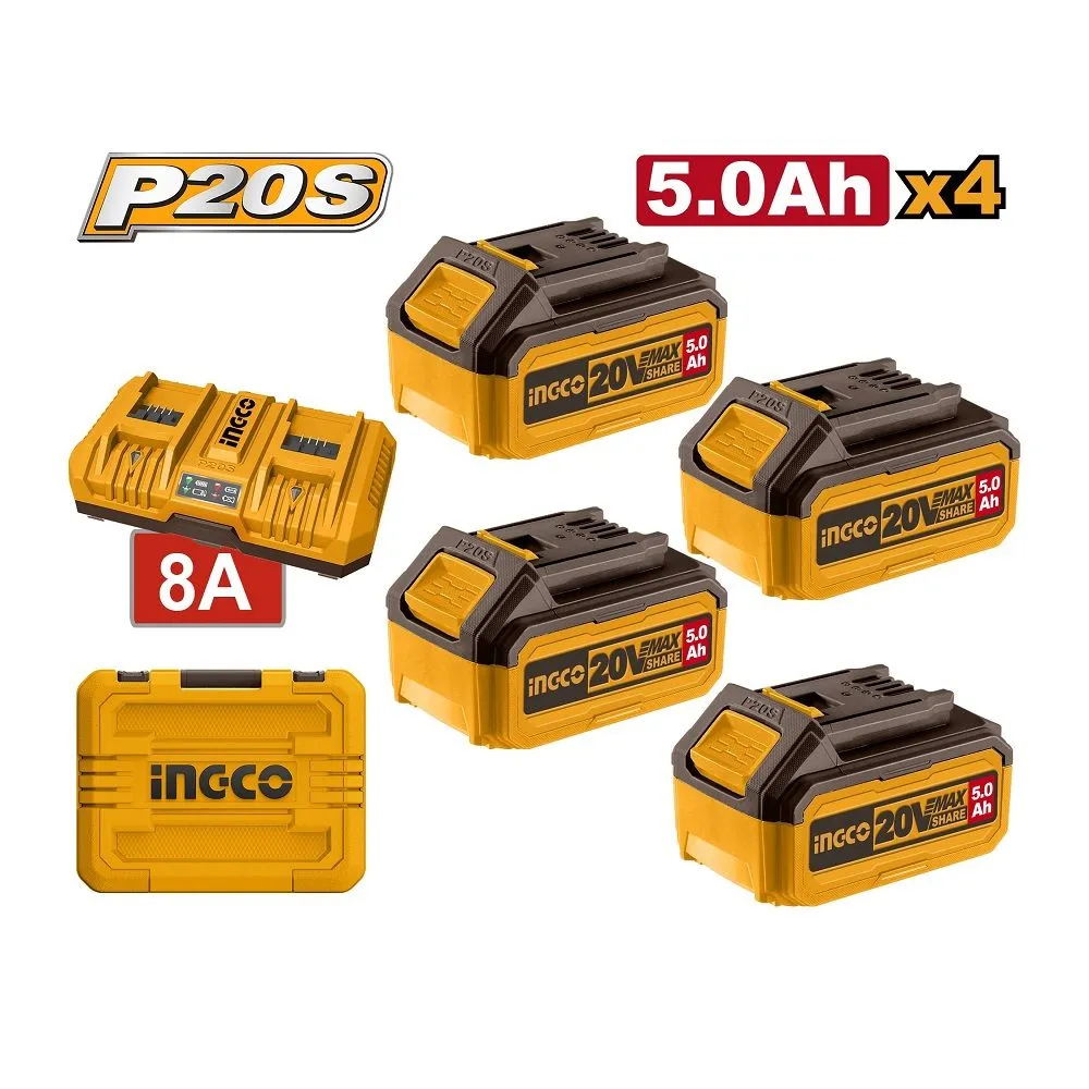 Set baterija 20V + dupli punjac FBCLI20285 4x5/0Ah SUPER INGCO