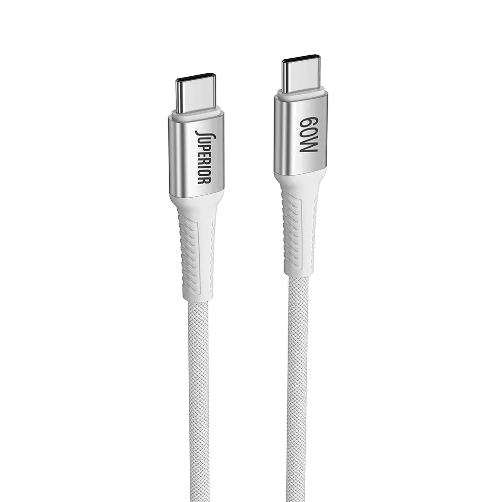 SUPERIOR Kabl SU-K151 pleteni Fast 60W 3A Type-C na Type-C 1m/ bela