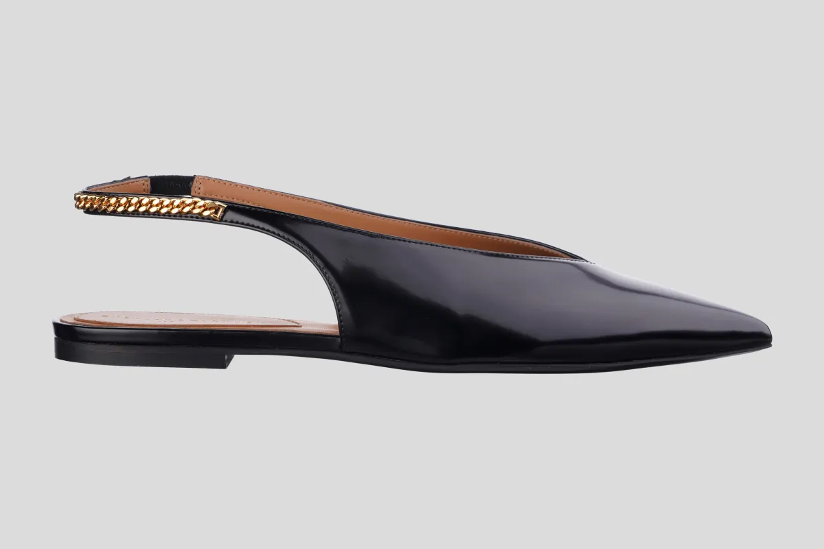 STELLA MCCARTNEY Sandale 810680E00295/PL26 Falabella Flat Slingback Brushed Shiny Mat W/Chain Deta