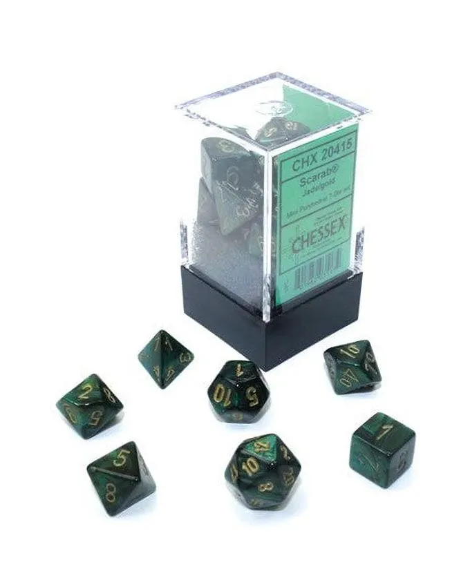 Kockice Chessex - Scarab - Mini Polyhedral - Jade & Gold (7)