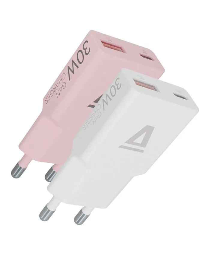 PunjaÄ AVAX CH6412 2X / USB-C + USB-A / 30W / 1.5 m / White + Pink