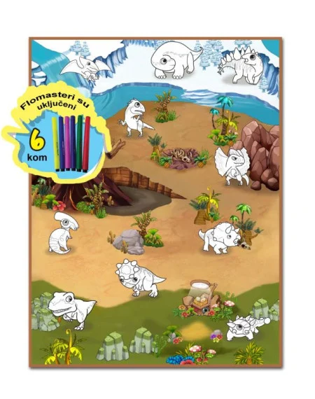Rollmatz Podloga za igranje Dinosaurus + 6 flomastera 90 x 120cm ( SW10156 )