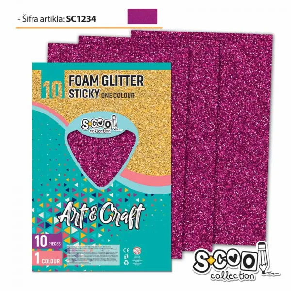 EVA PENA GLITER SAMOLEPIVA ROZE 20*30CM 1/10 SC1234