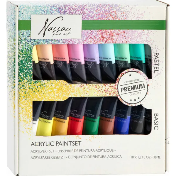Tempere 18 x 36ml - ACRYLIC  9X BRIGHT, 9X PASTEL -