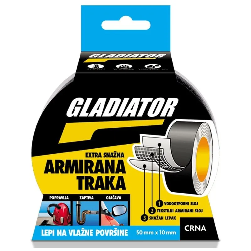 Traka armirana 10m/50mm GLADIATOR - crna