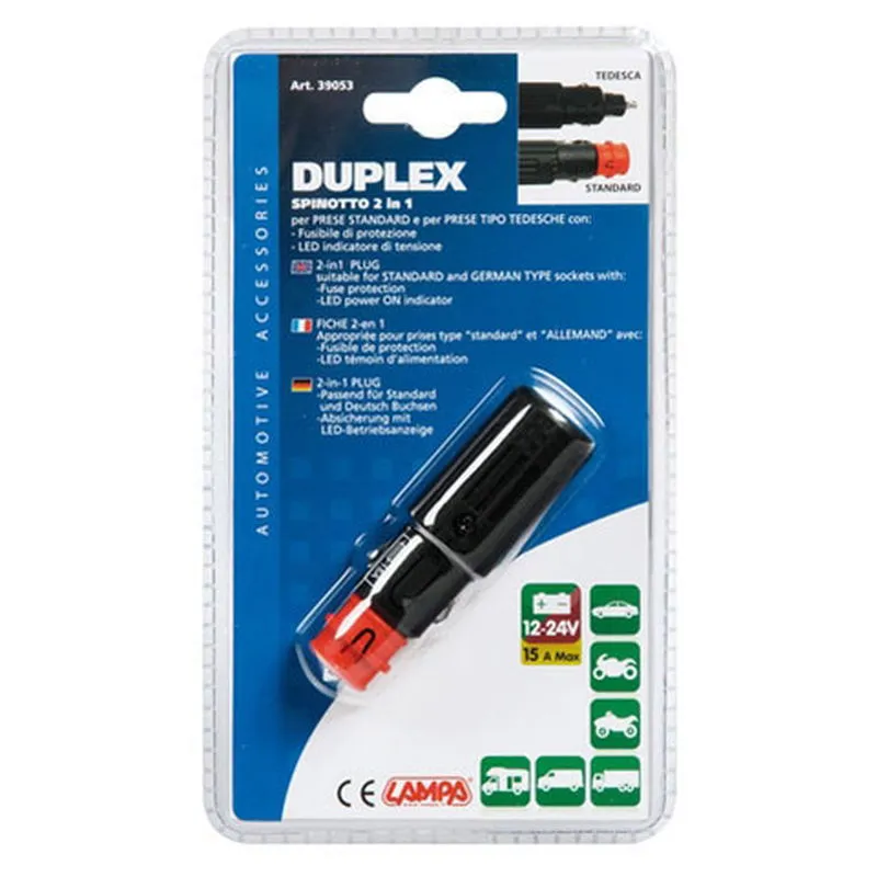 Utikač za auto upaljač 12/24V duplex 2u1 max 15A LED