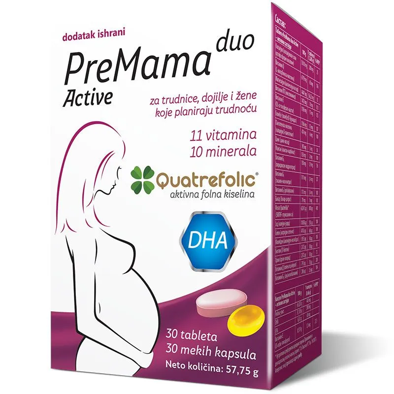 PreMama Duo Active, 30 tableta + 30 mekih kapsula