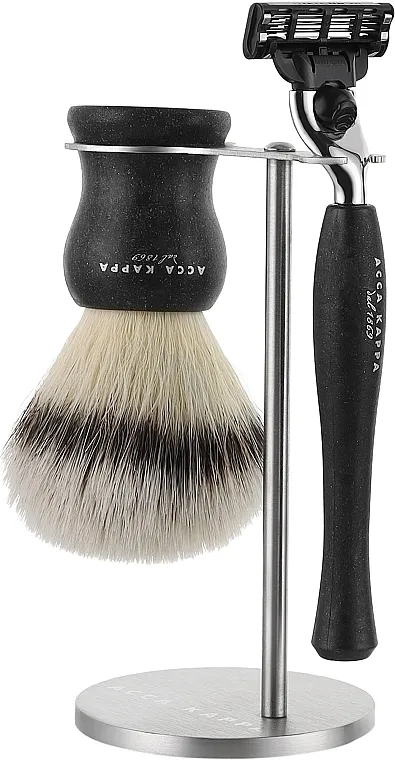 Acca Kappa Natural Style Set Black (razor/1pc + brush/1pc + stand/1pc) Shaving set