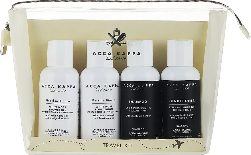 Acca Kappa White Moss Travel Set (sh/gel/100ml + shm/100ml + b/lot/100ml + cond/100ml + bag)