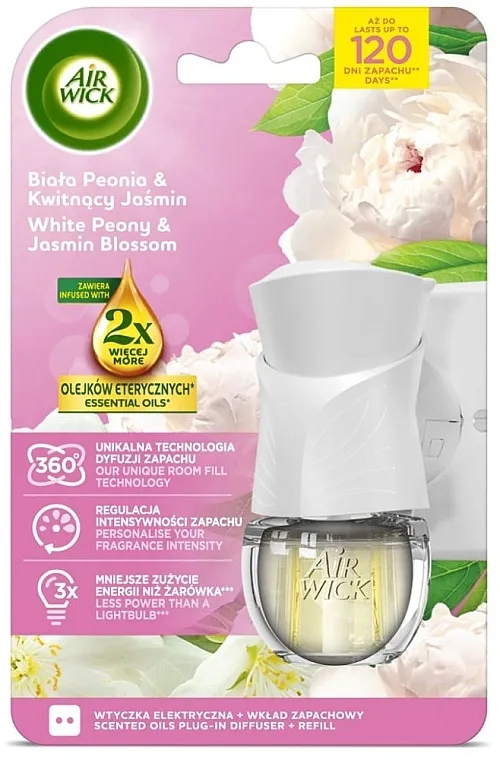 Air Wick Essential Oils Electric White Peony &amp; Jasmine Blossom Električni osveživač vazduha Bela božur i Cvet jasmina