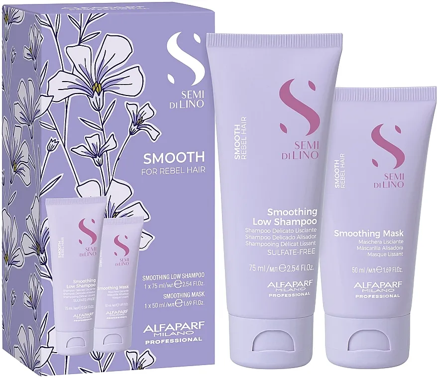 Alfaparf Semi di Lino Smooth Minisize Duo (sh/75ml + mask/50ml) Set za ispravljanje kose