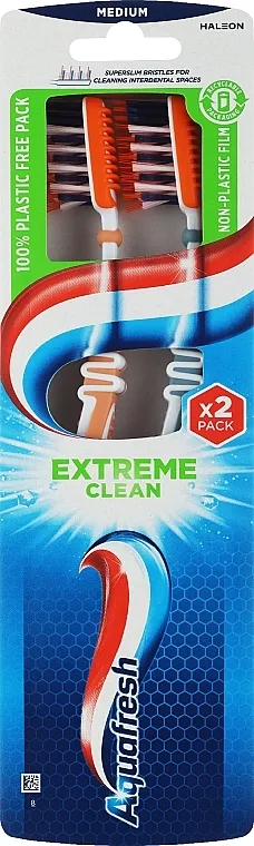 Aquafresh Medium Set četkica za zube Extreme Clean, srednja tvrdost, narandžasta + siva