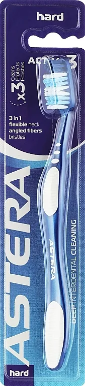 Astera Active 3 Hard Četkica za zube sa trostrukim dejstvom, tvrda, plavo-bela