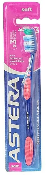 Astera Active 3 Soft Četkica za zube sa trostrukim dejstvom, meka, plavo-roze